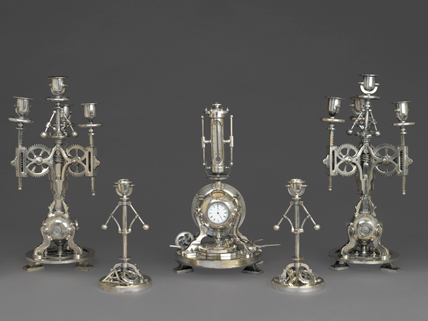 Guilmet Cie: Five-Piece Clock Garniture
