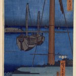 Moonlight View of Tsukuda with Lady on a Balcony, from the series Fashionable Genji